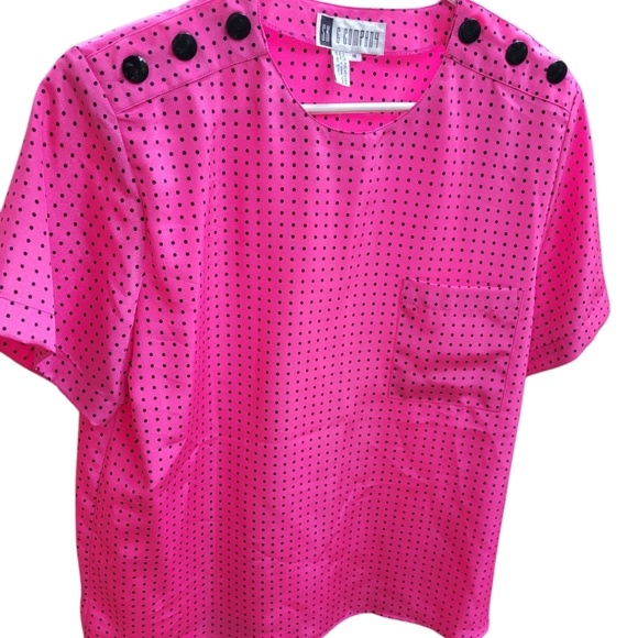 Vintage 80s SK & Company Hot Pink Polka-dot Blouse & Skirt Set - Picture 2 of 9